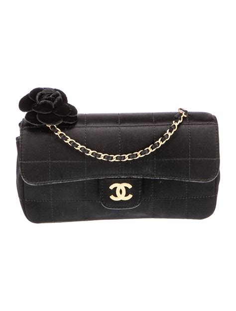 chanel black quilted satin chocolate bar camellia mini flap bag|CHANEL Satin Chocolate Bar Quilted Camellia Rectangular Mini .